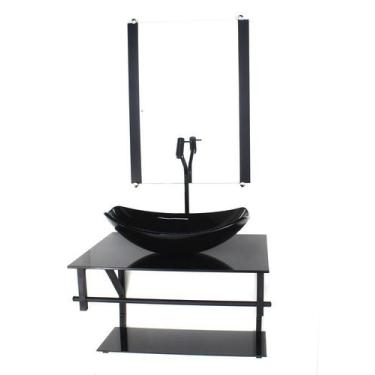 Imagem de Gabinete de vidro para banheiro 60cm ap cuba oval chanfrada  preto ful