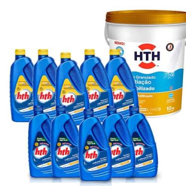 Imagem de Kit hth multiação estabilizado + 5 maxfloc + 5 solução agua verde para