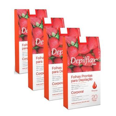 Imagem de Kit c/ 80 Folhas Prontas Depilação Corporal Depilflax Morango 4cx c/ 2