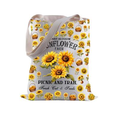 Imagem de BLUPARK Bolsa Sunny Blossom Sunfolower Farm Shopping Bag Sunfolower Sunfolower Presente para amantes do sol, Girassol Farmhouse