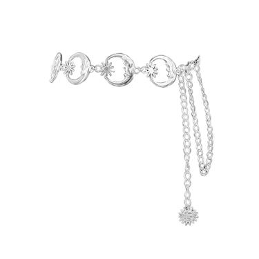 Imagem de COLORFUL BLING Corrente de cinto simples, corrente de cintura punk, elos longos, franjas, círculos, vestido redondo, corrente corporal, joia diária, Lua prateada, 125