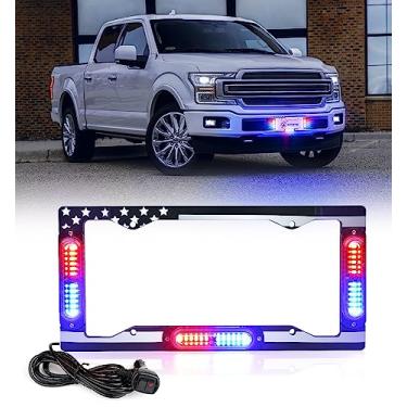 Imagem de Xprite Luz estroboscópica de 36 LEDs, luz de polícia frontal/traseira, bandeira dos EUA, 22 modos de flash, aviso de segurança de emergência, moldura de LED para veículo de polícia, caminhão, vermelho
