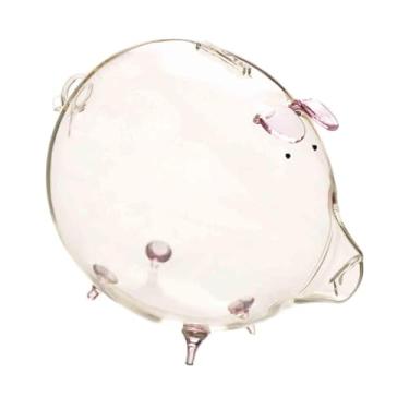 Imagem de ＫＬＫＣＭＳ Cofrinho de vidro transparente, 7x4.7 polegadas, ornamento de dia dos namorados, pote fofo para economizar dinheiro para crianças, presente de, ROSA