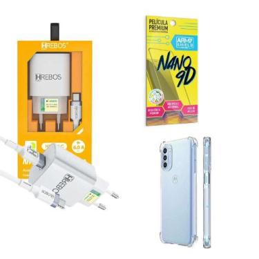 Imagem de Kit Carregador Turbo + Capinha Motorola G41 + Película 9D - Hrebos