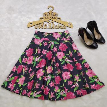 Imagem de Saia Godê Midi Moda Evangélica Floral - Alê Vieira Ateliê