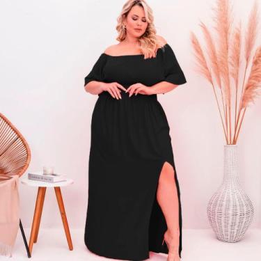 Imagem de Vestido Plus Size Longo Ciganinha Manga Godê Ombro A Ombro Lastex  Mid