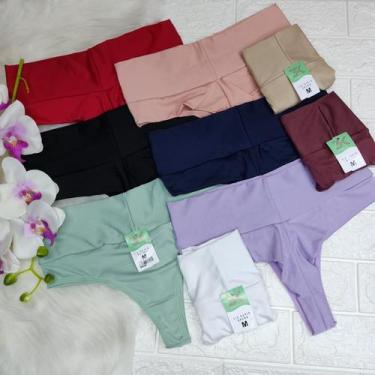 Imagem de Calcinha fio dupla cós alto aperta barriga  8 unidades (kit 8 bruna) -