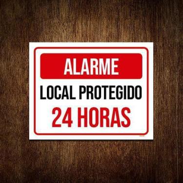 Imagem de Kit 3 Placas Atenção Alarme Local Protegido 24 Horas - Sinalizo.Com