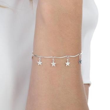 Imagem de Pulseira Feminina Prata Estrelinhas Delicada Hipoalergênica - Enzara J