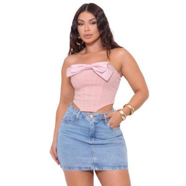 Imagem de Mini Saia Jeans Hot Pants Curta Empina Bumbum Blogueira Balada Casual 