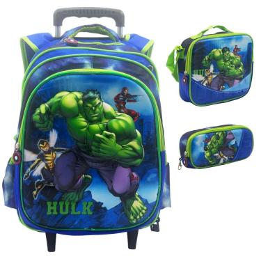 Imagem de Mochila Rodinha +lancheira térmica + estojo Hulk 3D