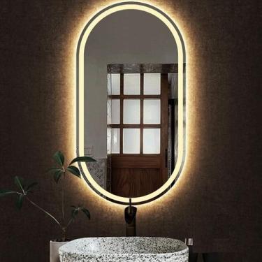 Imagem de Espelho jateado Oval Iluminado com led quente - 60x150cm - Woodglass