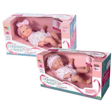 Imagem de Kit c/2 Boneca cheirinho de amor bebe reborn 23cm menina Milk Brinqued