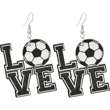 Imagem de Eioi & Lmnm Brincos femininos com pingente de bola esportiva de acrílico, brincos leves de carta de amor, brincos pendurados de beisebol de futebol de rúgbi, joias de jogadores para fãs de esportes,