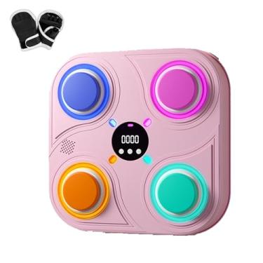 Imagem de Rock88 Máquina de boxe musical, alvo de iluminação interativo com visor digital e luvas pequenas, máquina de boxe de montagem na parede para exercícios em casa ou escritório, rosa, luvas de meio dedo