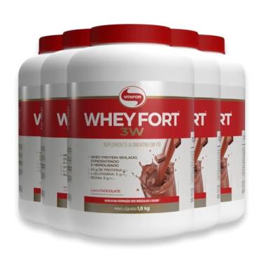 Imagem de Kit 5 Whey Fort 3W Vitafor Chocolate 1800g
