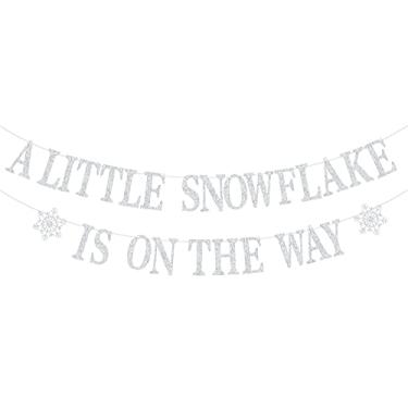 Imagem de A Little Snowflake is on the Way Baby Shower Decorations, Little Snowflake Banner for Frozen Baby Birthday Party Supplies, Winter Wonderland Baby Shower Party Decorations Silver Glitter