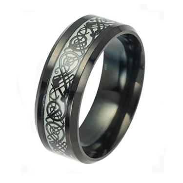 Imagem de Tanyoyo Luminou Anéis de Dragão Celta Preto Para Homens Mulheres Aço Inoxidável Luminou Brilhante Joias Aliança de Casamento, Aço inoxidável