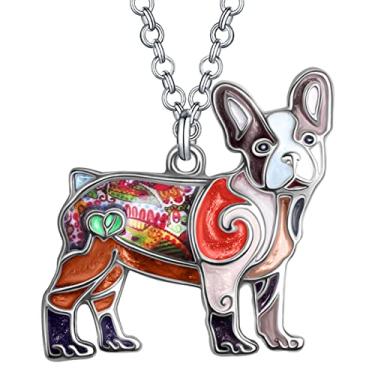 Imagem de DALANE Colar de buldogue francês de liga esmaltada, pingente de cachorro, joias de animais de estimação, pingentes presentes para mulheres, 29mm x32mm, Zinco, Strass