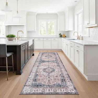 Imagem de Delara Tapete lavável à máquina, macio e durável, antiderrapante, resistente a manchas para quarto, sala de estar, sala de jantar, áreas de alto tráfego, certificado GRS ecológico. (azul claro/marfim