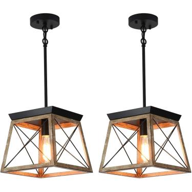 Imagem de TCHAU TCHAU Luminária pendente Luz pendente de fazenda com altura ajustável Gaiola de metal industrial Lâmpada pendente rústica Lustre retrô vintage para loft cozinha ilha cafeteria, uma cor