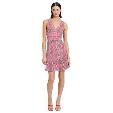 Imagem de Donna Morgan Vestido feminino colorido de crochê, sem mangas, acima do joelho, com bainha e babados, Multi, 44