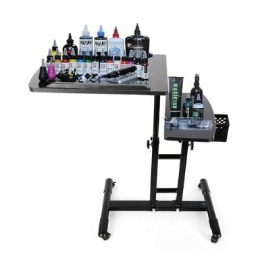 Imagem de CNCEST Estação De Mesa De Tatuagem Estação De Trabalho De Tatuagem - Bancadas Duplas, Rodas Universais, Altura Ajustável - Estação De Tatuagem Móvel Portátil Com Suporte De Apoio De Braço Para Tatuado
