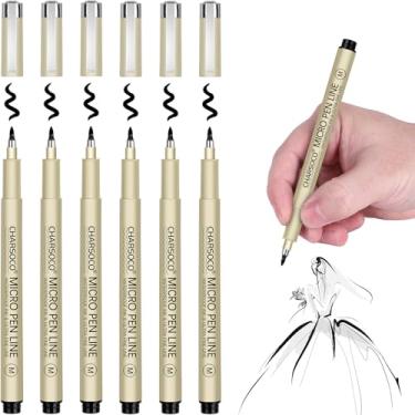 Imagem de CHARSOCO M Micro Pen, pacote com 6 canetas pretas de ponta fina com tinta de arquivo à prova d'água, canetas de tinta fina de 3 mm para ilustração de artistas, esboços, anime, mangá, desenho técnico e