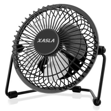 Imagem de xasla Ventilador de Mesa USB Pequeno, Silencioso, com Estrutura de Metal, Fluxo de Ar Forte, Inclinação Ajustável de 360°, para Escritório e Mesa (Preto)