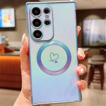 Imagem de Capa magnética de revestimento de luxo para Samsung Galaxy S24 23 22 21 Ultra Plus S21 23 FE Capa de carregamento sem fio, azul, para S23 FE