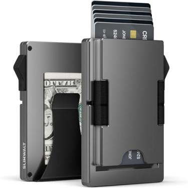 Imagem de Slimwalt Carteira Masculina Cinza com Compartimento para Cartão Inteligente - 20 Cartões, Proteção RFID, Bolso Elástico para Dinheiro e Moedas, Design Fino e Moderno