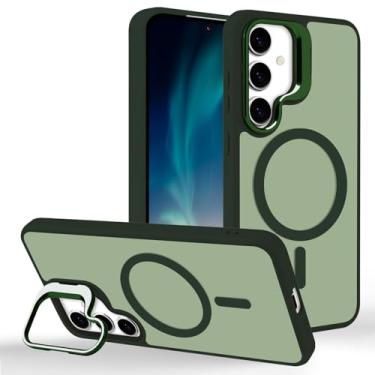 Imagem de Tcaraersing Capa magnética para Samsung Galaxy S24 FE com suporte [compatível com MagSafe] Suporte de anel de câmera embutido Stash Kickstand Slim fosco fosco capa anti-impressão digital, verde