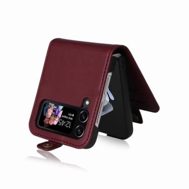 Imagem de Capa para Samsung Galaxy Z Flip 6 5 4 3 Couro Carteira Cartão Fivela Magnética Flip Phone Case para Samsung Z Flip 6 5 4, Vinho Vermelho, para Galaxy Z Flip 3