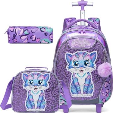 Imagem de Meetbelify Rolling Backpack for Girls Backpacks with Wheels for Elementary Preschool Students 3 in 1 Carry on Travel Luggage Kids Suitcase with Lunch Box Pencil Case for Girls Age 8-10
