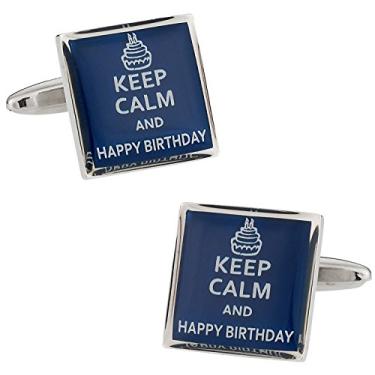 Imagem de Abotoaduras Keep Calm Happy Birthday com caixa de apresentação