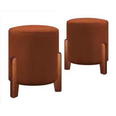 Imagem de Kit 2 Puff Sala Decoração Moderna Estilo Retrô Pé Madeira Cor Terracot