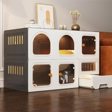 Imagem de Caixa para gatos, grande gaiola interna para gatos, cercadinho para gatos de 2/3 camadas, canil para gatos, fácil acesso superior/inferior de 2 portas, local de exercícios ideal para gatos, canil de