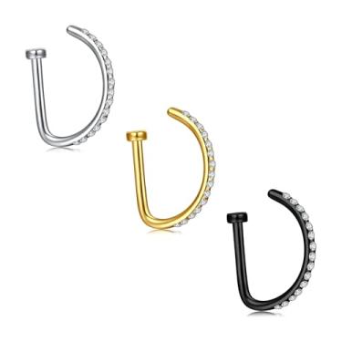 Imagem de Longita Piercing de nariz falso com clipe - Septo magnético e piercings de nariz para mulheres, Metal, aço inoxidável