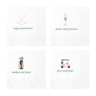 Imagem de Geloar Guardanapos engraçados de coquetel de golfe, pacote com 200 cunhas e vinho, Bogeys e Bourbon, Putts and Prosecco, guardanapos descartáveis para bebidas de coquetel de papel para festa bar