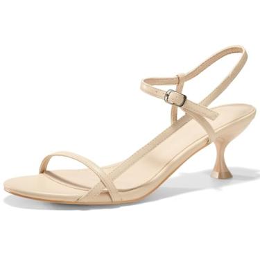 Imagem de Coutgo Sandálias Femininas De Salto Alto Com Tiras, Salto Baixo, Bico Aberto, Tira No Tornozelo, Sapatos De Festa, Casamento, Bege, Tamanho 6