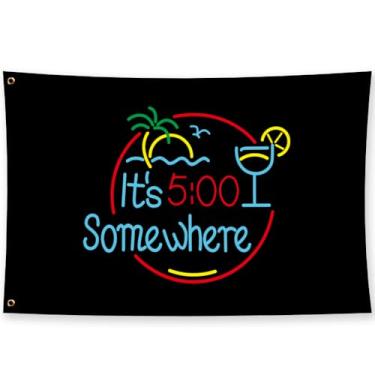 Imagem de DecrPlus It's 5 O'Clock Somewhere Flag Party Flag (9,5 x 1,5 m, dupla face, poliéster 150D) para festas bar cerveja casa faculdade dormitório homem decoração caverna