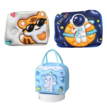 Imagem de Kit 3 Lancheiras Infantil De Desenho Animado Portátil Lancheira Portát