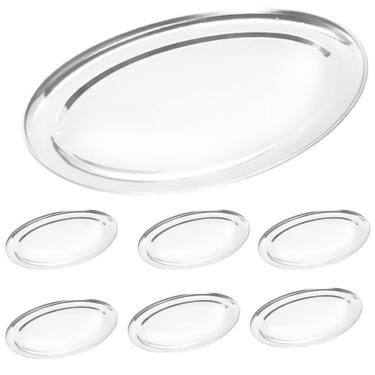 Imagem de Kit 6 Bandeja Travessa Oval Rasa Inox Filé Fritas Peixe 39cm