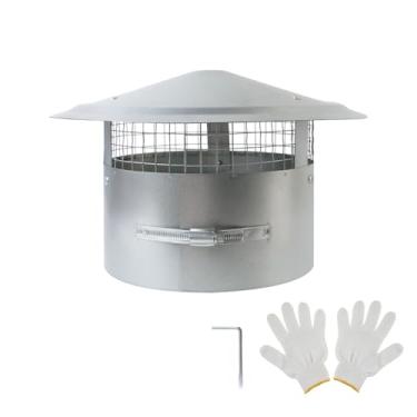 Imagem de Tesmirror Tampa de chaminé redonda de 20 cm - tampa de chaminé tampa de exaustão de lareira de aço galvanizado de 20 cm, tampa de chaminé de 20 cm com dispositivo de fixação com tela, tampa de tubo de