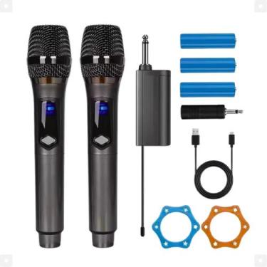 Imagem de Microfone Duplo Profissional Sem Fio Karaoke Bateria Dinâmico Com Espu
