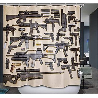 Imagem de Cortina de chuveiro de arma, pistola, rifle, submetralhadora, pistola de atirador, cortina de chuveiro de tecido impermeável espingarda 12 ganchos cortina decorativa para banheiro moderna acessórios para banheiro personalizado 152,4 x 182,8 cm