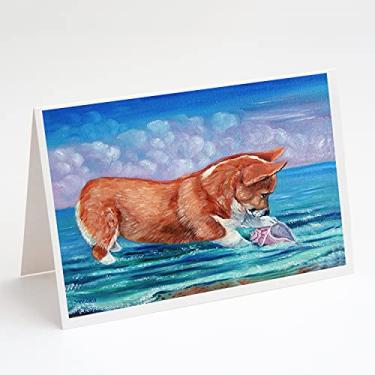 Imagem de Caroline's Treasures 7407GCA7P Corgi Sea Shell Encontre cartões e envelopes Pacote com 8, 7 x 5, multicolorido
