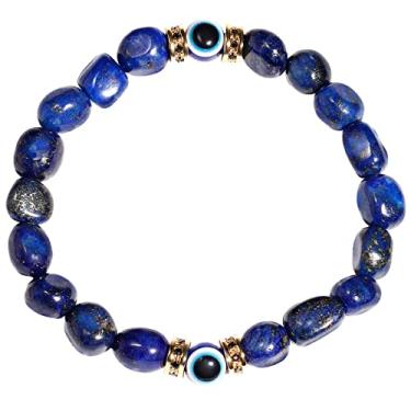 Imagem de Jewever Pulseiras de lápis-lazúli real com contas de olho turco stretch lascas lascadas pulseira de Reiki para mulheres e homens, pulseira masculina positividade da sorte, 7 inches, Pedra preciosa,