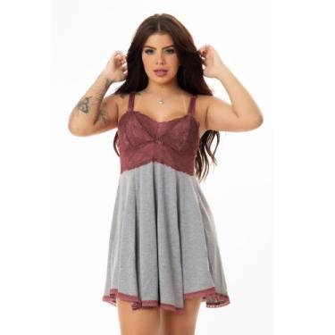 Imagem de Camisola Gestante Viscolycra Amamentação Renda Vestido Dormir Prática 