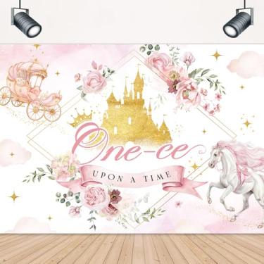Imagem de LIGHTINHOME Pano de fundo de primeiro aniversário 19 x 13 cm de altura para uma vaqueira castelo floral rosa cavalo ocidental carruagem dourada aquarela fotografia fundo decorações cabine de fotos